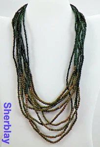 Vintage Jewelry Multi Strand Black Brass Color Seed Bead Necklace 16" - 18" - Picture 1 of 4