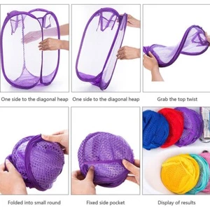 3PcLaundry Bag Pop Up Washing Foldable Laundry Basket Bag Mesh Hamper Storage UK - Picture 1 of 17