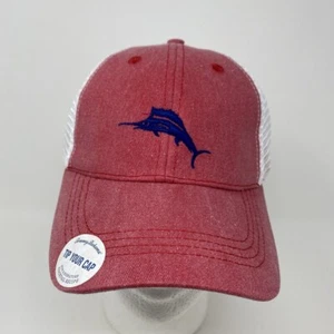 NWT Tommy Bahama Trucker Strapback Hat Marlin Fishing Beach Mesh Red Margarita - Picture 1 of 7