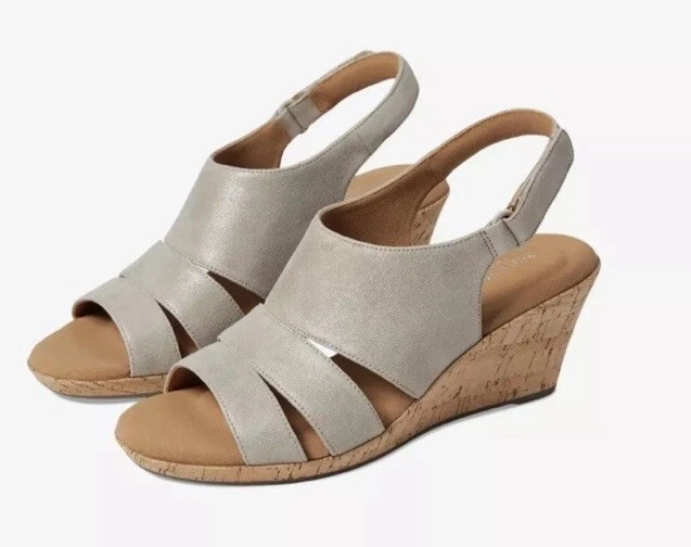 Sandalias de cuña Rockport para mujer de cuero topo Briah con tira trasera 6,5 W Foto 1 de 1