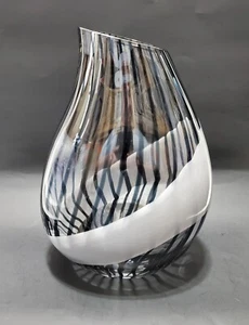 Signed Livio Seguso Vase, Murano Glass, Gray & Black Stripe On Clear, Excellent - Picture 1 of 8