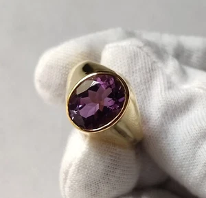 Natürlicher Amethyst 14k Gelbgold Herren Ring, Herren Schmuck, handgefertigter Ring - Bild 1 von 8