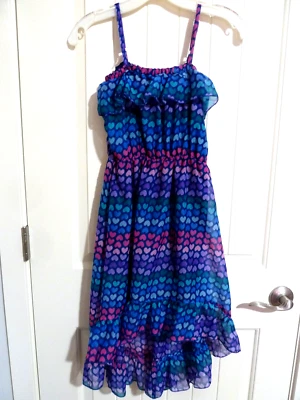 Niña Niño Talla 10 12 Solero Chifón Corazones Estampado Spagetti Correas Multicolores Foto 1 de 4