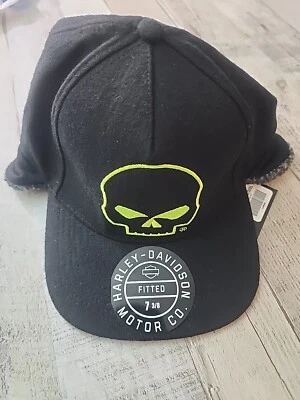 Harley Davidson Willie G Skull Black Hat With Ear Flap Fitted Men’s 7 3/8 L - Image 1 of 4