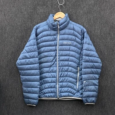 Marmot Womens Puffer Jacket 600 Fill Duck Down Blue Full Zip Pockets Medium Logo - Image 1 of 4