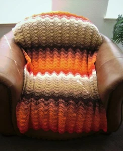 NEW HAND CROCHET ORANGE AND BROWN AFGHAN LAP BLANKET LAPGHAN THROW HANDMADE - Picture 1 of 5