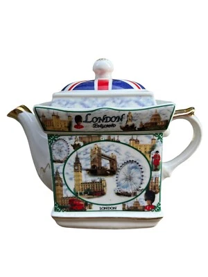 ENGLISH CERAMIC COLLECTION LONDON ENGLAND TEAPOT BIG BEN FLAG LID Excellent Cond - Image 1 of 4
