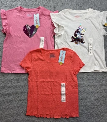 Cat & Jack Girls Youth Medium 8 Short Sleeve Textured Sequin T-Shirt Lot of 3 - Image 1 of 4