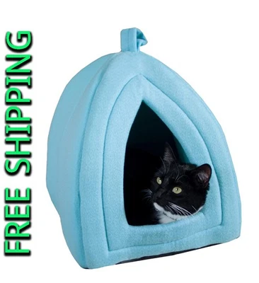 PETMAKER Cat House Indoor Bed Pet Tent w/ Removable Cushion Small Animals Blue - Image 1 of 4