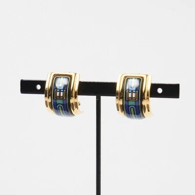 Hermes Enameled Earrings Cloisonne Gold Multi Color 2cm x 1.5cm Vintage - Image 1 of 4