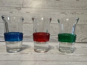 Vintage Set Of 3 TSING TAO Shot Glass Blue Green Red Celluloid Band Star Trek - Picture 1 of 4
