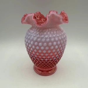 Fenton Cranberry Opalescent Hobnail Ruffled Vase 6" Tall - Picture 1 of 8