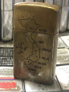 Seltenes Original Slim Zippo Feuerzeug Vietnam 1968 Karte Gravur Krieg Sammlerstück - Bild 1 von 9