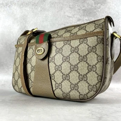 GUCCI через плечо наплечная сумка GG ПВХ веб полоски коричневый винтажный унисекс из Японии - Изображение 1 из 4