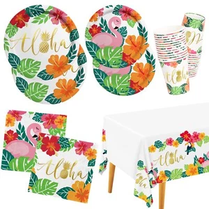 Tropical Luau Party Supplies Flamingo Party Dinnerware Set Disposable Paper Plat - Picture 1 of 6