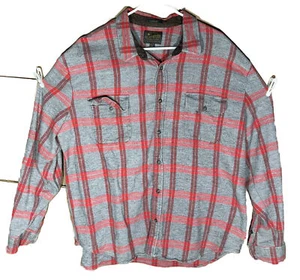 Lucky Brand Shirt Mens 2XL Red Gray Check Flannel Button Up Saturday Stretch - Picture 1 of 3