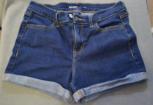 Old Navy Fitted Mid Rise Jeans Shorts Size 2 Blue Stretch Denim Cuffed Dark - Picture 1 of 3