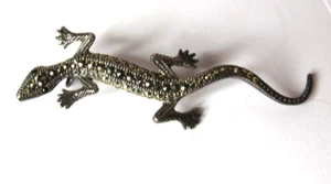 VINTAGE STERLING SILVER MARCASITE REPTILIA LIZARDS PIN BROOCH MALPHITE EYES - Picture 1 of 5