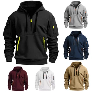 Sudadera Retro Hombres Invierno Trabajo Media Cremallera Jersey Sudadera con Capucha Chaqueta Abrigo Reino Unido - Imagen 1 de 15
