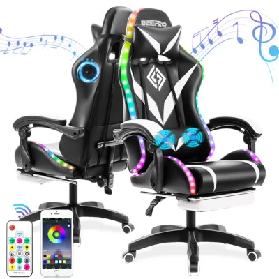 Silla Gaming Altavoces Masaje Bluetooth Ergonómica Silla Oficina Luz LED Negra Foto 1 de 4