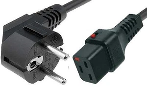 Power Cable SCHUKO Mains Right Angle Male Plug to IEC C19 Female Socket Lock 1m - Picture 1 of 2