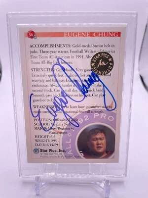 1992 pro Star Pics Auto Eugene Chung #34 Rookie RC Patriots Virginia Tech - Image 1 of 2