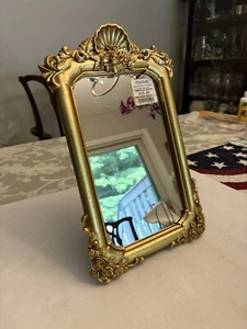 ORNATE Gold Leaf Over Composite Easel Back Table Top Mirror 13” Tall X 8” Wide - Picture 1 of 6