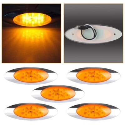 5x For Peterbilt Oval Clearance Marker Light Incandescent Amber Chrome Bezel 12v - Image 1 of 4