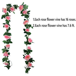 1PC 8Ft Artificial Rose Garland Silk Flower Vine Ivy Wedding Garden String Decor