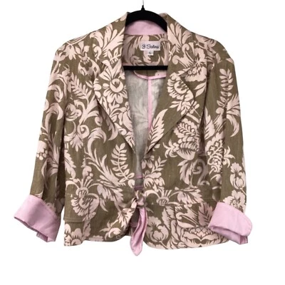 Chaqueta Blazer Mujer 3 Sisters Talla Grande Lino Floral Rosa y Verde Ligera Foto 1 de 4