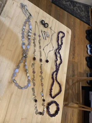 Joyería Amatista Y Tono Plata 4 Collares Hola 3 Pendientes 1 Pulsera Envío/H Gratis Foto 1 de 4