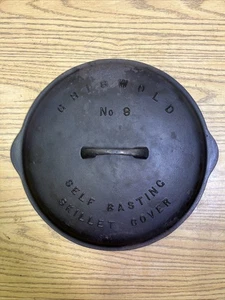 Griswold Cast Iron #9 Fully Marked Low Dome Skillet Cover Large Block Logo 469 B - Picture 1 of 10