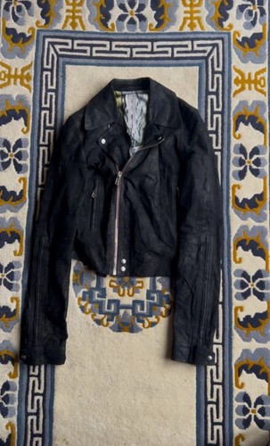 RICK OWENS DRKSHDW Giacca Dracubiker Rick Owens in pelle nera invecchiata acida taglia M