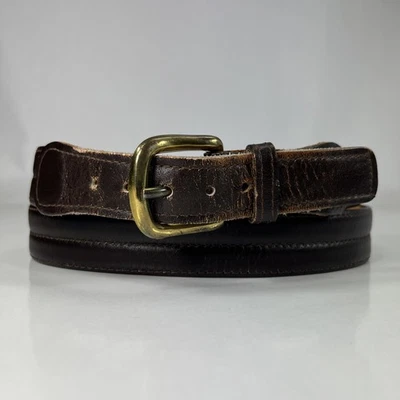 Cinturón de vestir de cuero de vaca bruñido marrón usado - talla 42/105 Foto 1 de 4