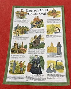 Vintage Glen Appin UK Tea Towel w Legends of Scotland Pattern Kitchen Dish Art - Picture 1 of 14