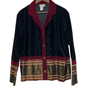 Coldwater Creek Black Velvet Blazer Jacket Metallic Green Burgundy Tapestry L - Bild 1 von 6