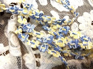 vintage rococo 3/8" flower trim ribbon 1yd yellow blue made in France - Picture 1 of 2