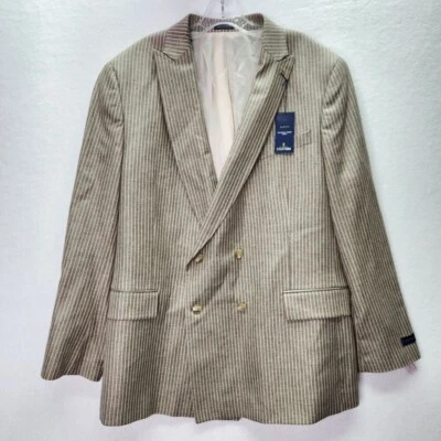 Stafford Blazer Mens 48 L Slim Fit Tan Striped Seasonal Sport Coat Suit Jacket - Image 1 of 4