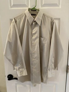 Arrow Satin beige Knopfleiste Hemd Herren 16-16 1/2 x 32-33" Langarm Relax Fit - Bild 1 von 5