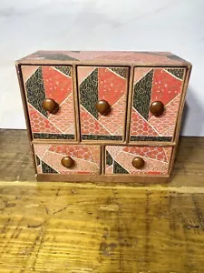 Japanese Paper Sewing Box Cabinet Haribako Tansu 6 Drawers Flowers Vintage Pink - Picture 1 of 14
