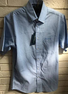 NWT PRINGLE BLUE STRIPED LIGHT WEIGHT COTTON SHORT SLEEVED SHIRT SIZE SMALL - Picture 1 of 6