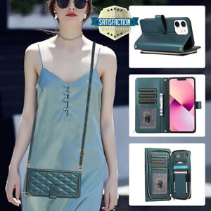 Crossbody Leather Wallet Case For iPhone 15 14 13 12 11 Pro XS Max 8 Plus Cover