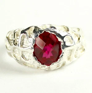 Created Ruby, 925 Sterling Silver Men's Ring, SR168 - Picture 1 of 5