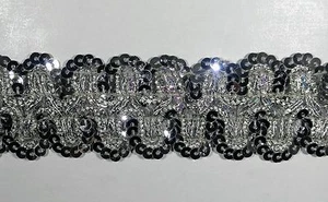 RECORTE TRENZADO LENTEJUELAS ELÁSTICAS 1.5" - COLOR: PLATA - 10 yardas continuas - Imagen 1 de 2