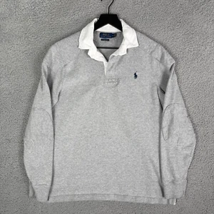 Polo Ralph Lauren Rugby Shirt Men's Size Medium Gray Custom Slim Fit Elbow Pads - Picture 1 of 7