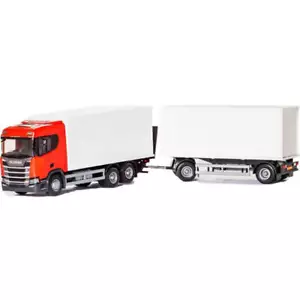 EMEK, SCANIA CR 6x4 rosso con rimorchio 1 + 1 asse e sponda posteriore, 1/25,... - Foto 1 di 1