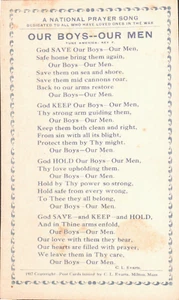 1917 NUESTROS NIÑOS NUESTROS HOMBRES, Canción Nacional de Oración por C.L. Postal de Evarts Primera Guerra Mundial - Imagen 1 de 2