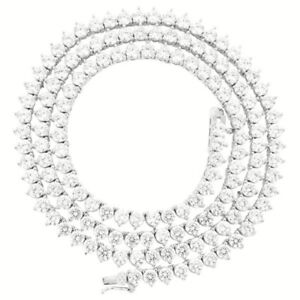 Unisex Bling 3 Prong 4mm 1 Row Tennis Necklace Silver Finish Lab Diamonds