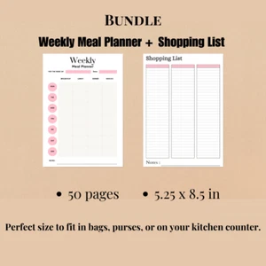 Weekly Meal Planner and Shopping List Bundle – 5.25 x 8.5 inches - Picture 1 of 4