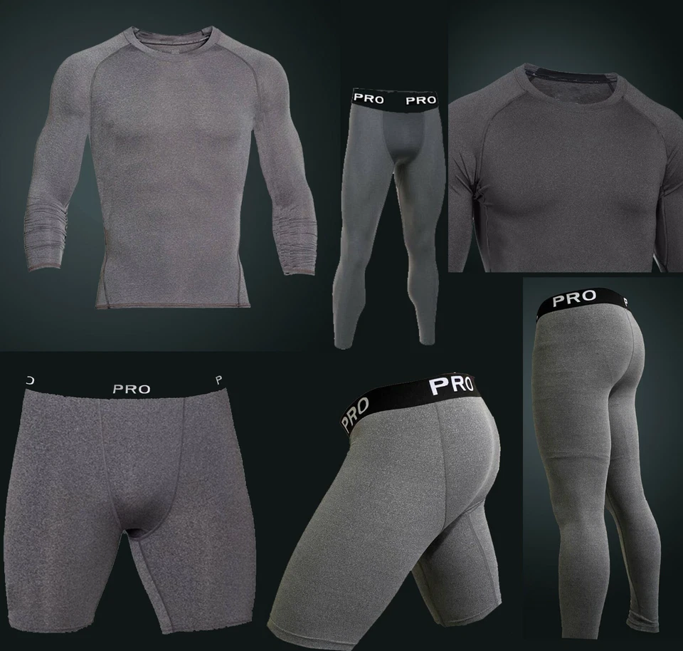 Mens Compression Base Layer Tight, Top and Short set Sports Slimming XS-XXL Grey - Image 1 of 1